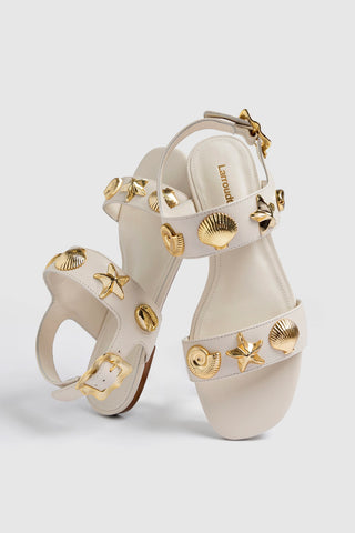 Sandália Flat Madison Couro Off White Flat Sandal Larroudé