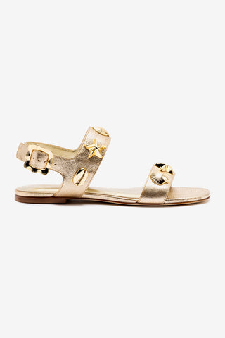 Sandália Flat Madison Couro Glitter Dourado