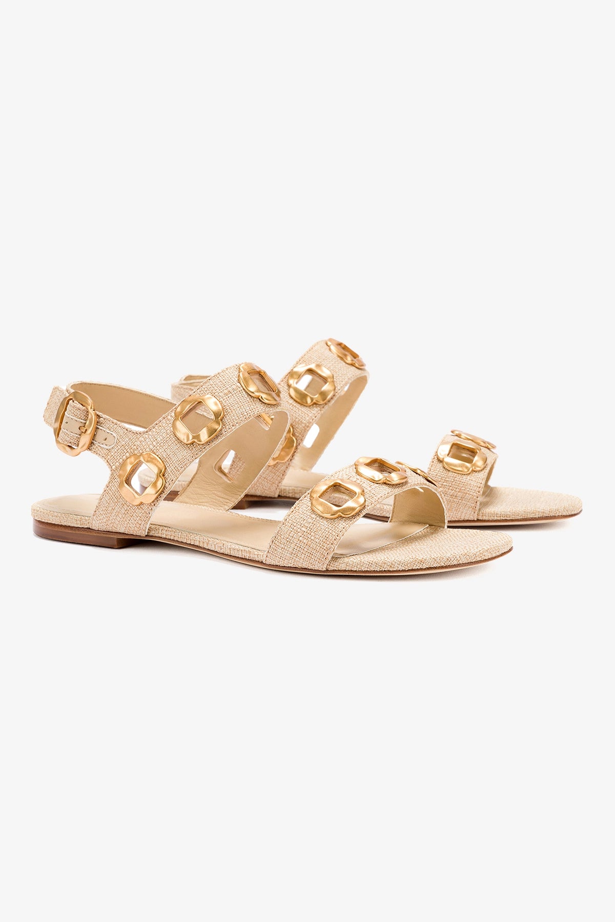 Milan Flat Sandal In Beige Raffia