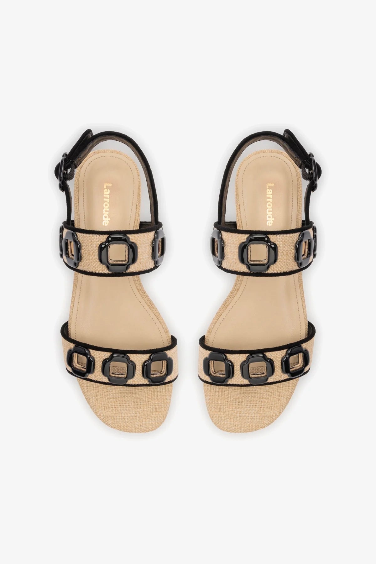 Milan Flat Sandal In Beige Raffia and Black Trimming