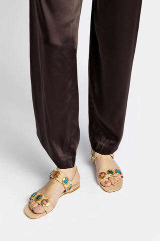 Sandália Flat Milan Gioiello Ráfia Bege