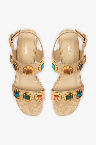 Sandália Flat Milan Gioiello Ráfia Bege