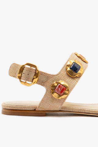 Sandália Flat Milan Gioiello Ráfia Bege