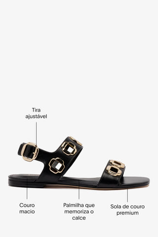 Sandália Flat Milan Couro Preto