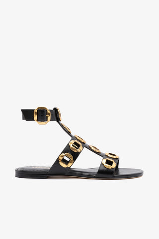 Sandália Gladiadora Flat Milan Couro Preto