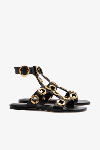 Sandália Gladiadora Flat Milan Couro Preto