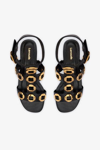 Sandália Gladiadora Flat Milan Couro Preto