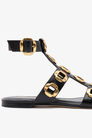 Sandália Gladiadora Flat Milan Couro Preto