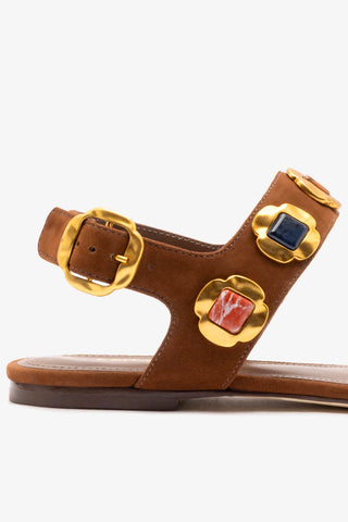 Sandália Flat Milan Gioiello Camurça Marrom