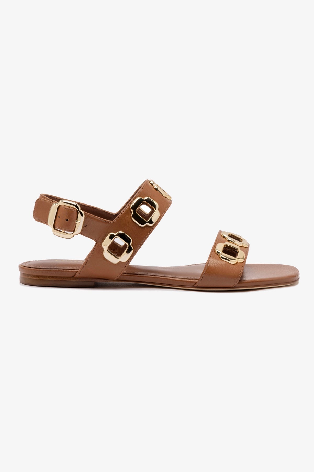 Milan Flat Sandal In Caramel Leather