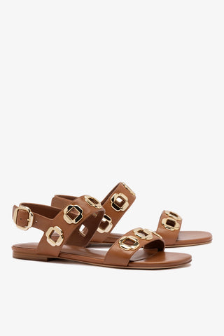 Sandália Flat Milan Couro Caramelo