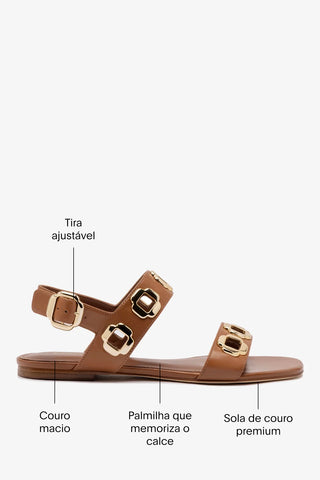Sandália Flat Milan Couro Caramelo