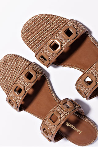 Milan Flat Mule In Caramel Wave Raffia