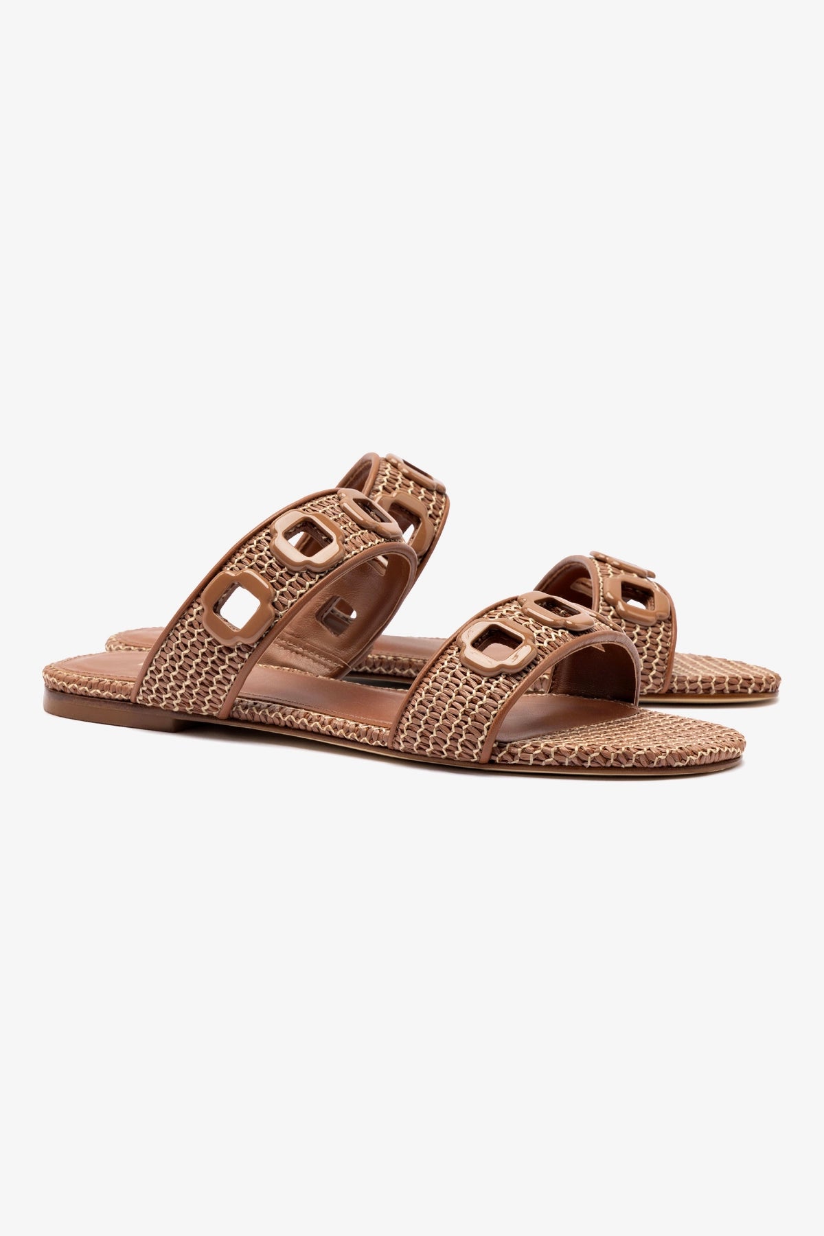 Milan Flat Mule In Caramel Wave Raffia