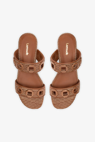 Milan Flat Mule In Caramel Wave Raffia