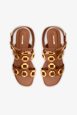 Sandália Gladiadora Flat Milan Couro Caramelo