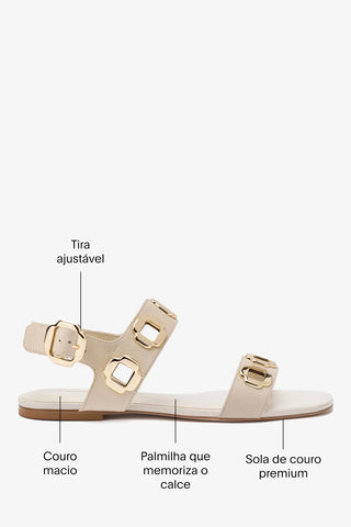 Sandália Flat Milan Couro Off White