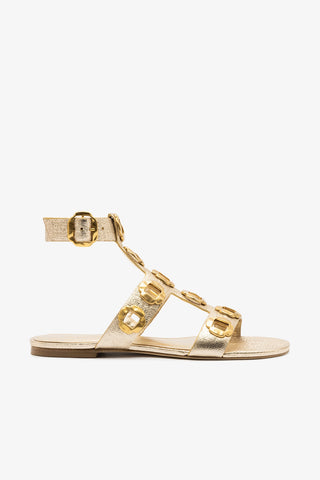 Sandália Gladiadora Flat Milan Couro Dourado