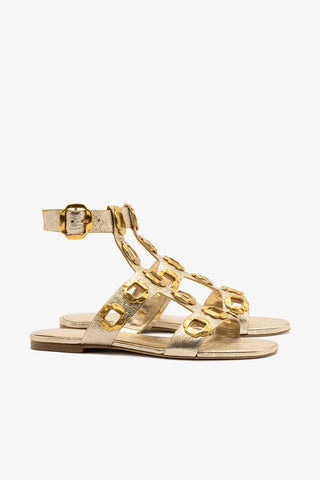 Sandália Gladiadora Flat Milan Couro Dourado