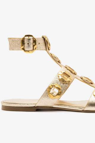 Sandália Gladiadora Flat Milan Couro Dourado