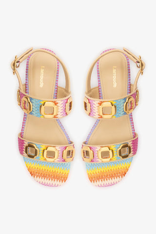 Sandália Flat Milan Ráfia Multicor Flat Sandal Larroudé