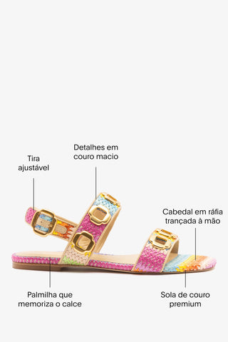 Sandália Flat Milan Ráfia Multicor Flat Sandal Larroudé