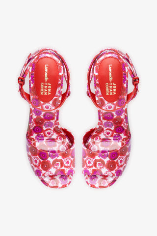 Larroudé x Jonathan Cohen: Sandália Anabela Yves Couro Verniz Estampado Multicor