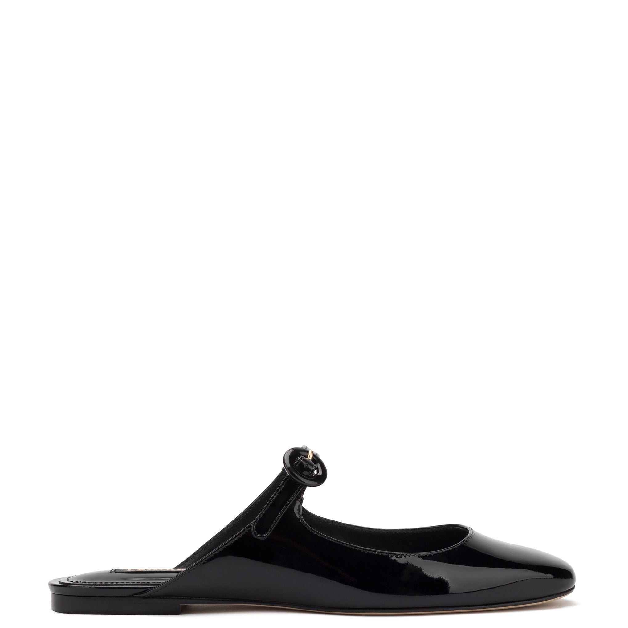 Blair Flat Mule In Black Patent Leather