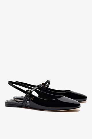 Sapatilha Georgina Couro Verniz Preto Ballerina Larroudé