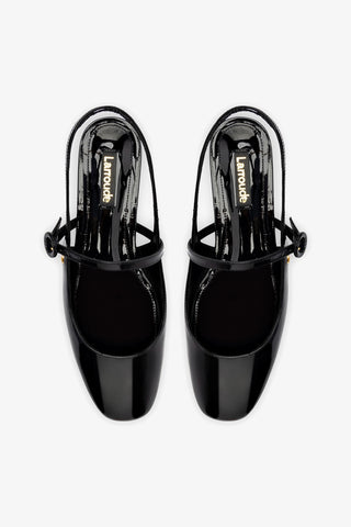Sapatilha Georgina Couro Verniz Preto Ballerina Larroudé