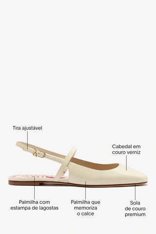 Sapatilha Georgina Couro Verniz Off White Flat Larroudé