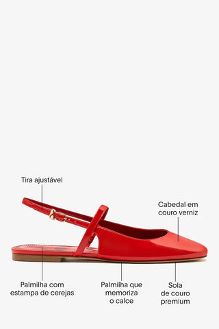 Sapatilha Georgina Couro Verniz Vermelho Flat Larroudé