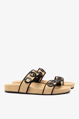 Flat Milan Ráfia Bege e Camurça Preto Womens - Shoes - Slides Larroudé