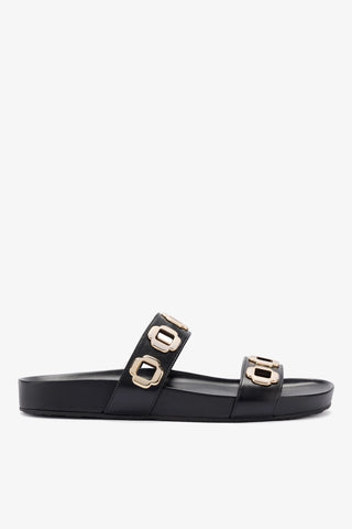 Flat Milan Couro Preto Womens - Shoes - Slides Larroudé