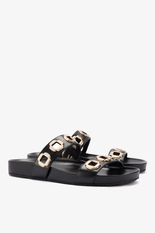 Flat Milan Couro Preto Womens - Shoes - Slides Larroudé