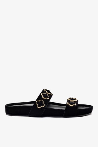 Flat Milan Piccolo Veludo Preto Womens - Shoes - Slides Larroudé