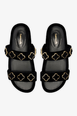 Flat Milan Piccolo Veludo Preto Womens - Shoes - Slides Larroudé