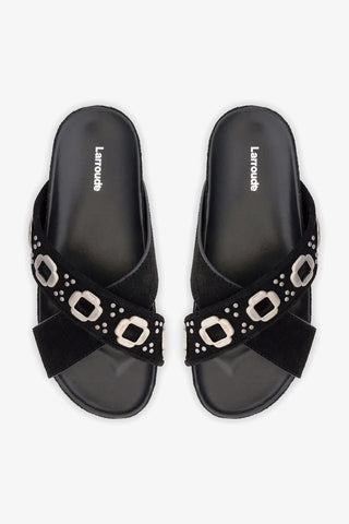 Flat Milan Camurça Preto e Tachas Prateado