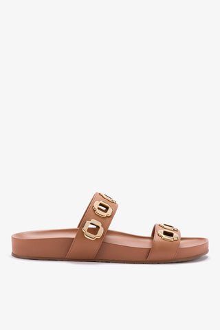 Flat Milan Couro Caramelo Flat Sandal Larroudé