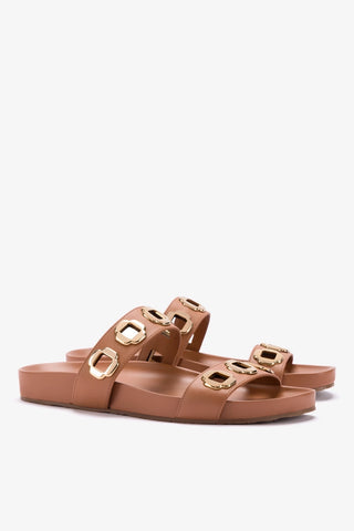 Flat Milan Couro Caramelo Flat Sandal Larroudé
