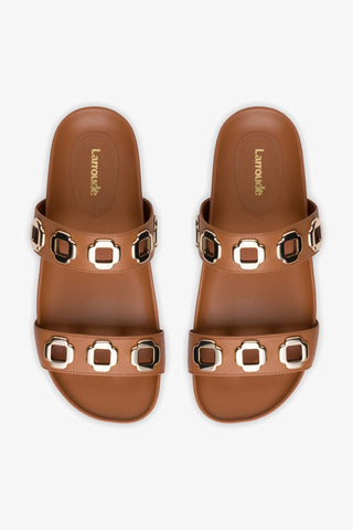 Flat Milan Couro Caramelo Flat Sandal Larroudé