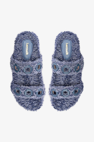 Milan Slide In Blue Faux Fur