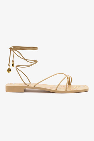 Nadia Flat Sandal In Beige Leather
