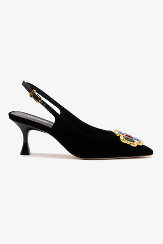 Slingback Chrissy Low Veludo Preto