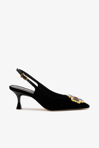 Slingback Chrissy Low Veludo Preto