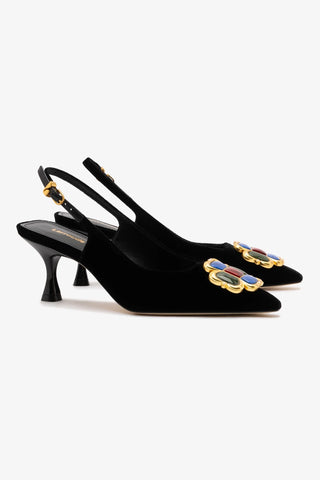 Slingback Chrissy Low Veludo Preto