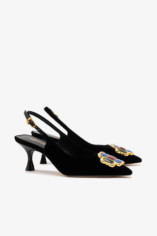 Slingback Chrissy Low Veludo Preto