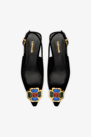 Slingback Chrissy Low Veludo Preto