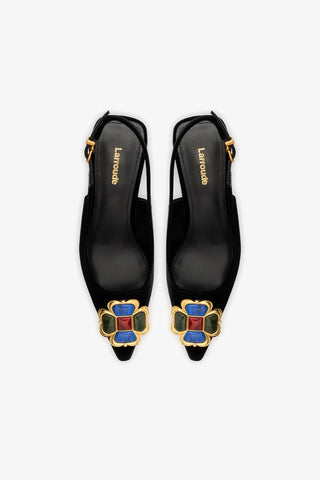 Slingback Chrissy Low Veludo Preto