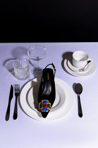 Slingback Chrissy Low Veludo Preto